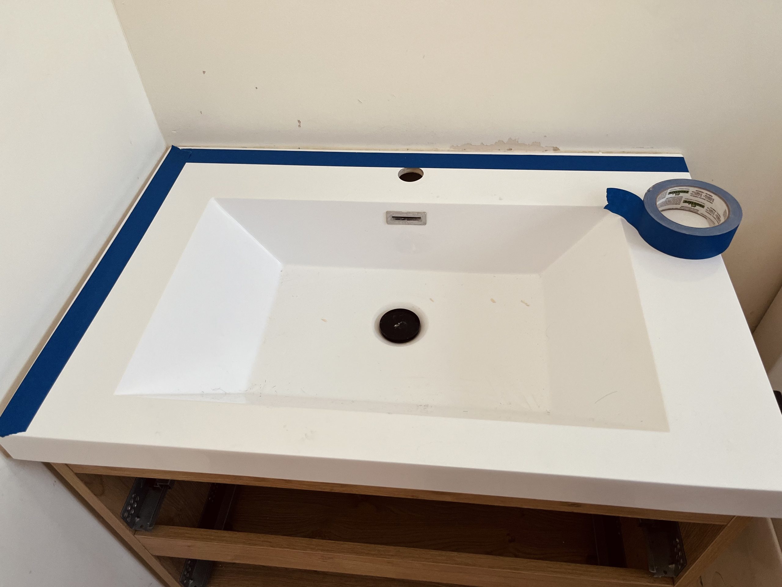 Bathroom vanity backsplash preparation